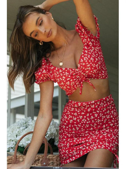 Red and White floral womens summer clothing