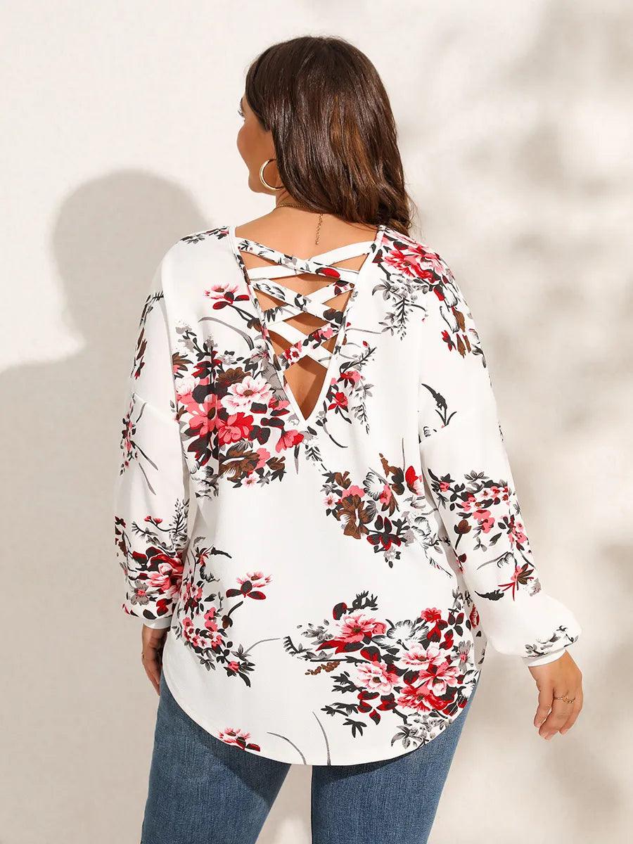 Plus Size White Floral Long Sleeve Top - Modiva Modiva Plus Size White Floral Long Sleeve Top