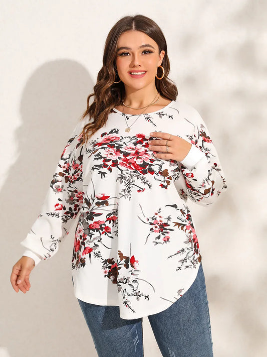 Plus Size White Floral Long Sleeve Top - Modiva Modiva Plus Size White Floral Long Sleeve Top