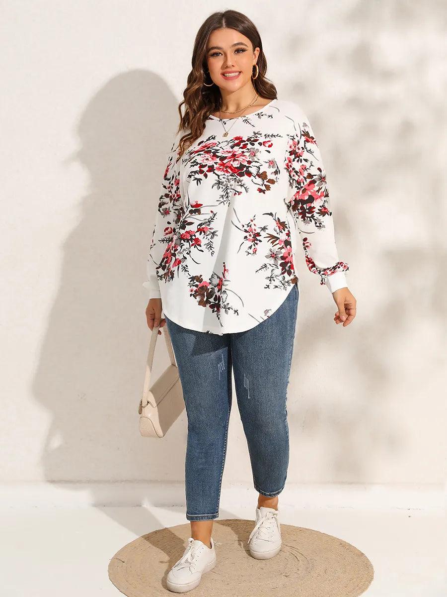 Plus Size White Floral Long Sleeve Top - Modiva Modiva Plus Size White Floral Long Sleeve Top