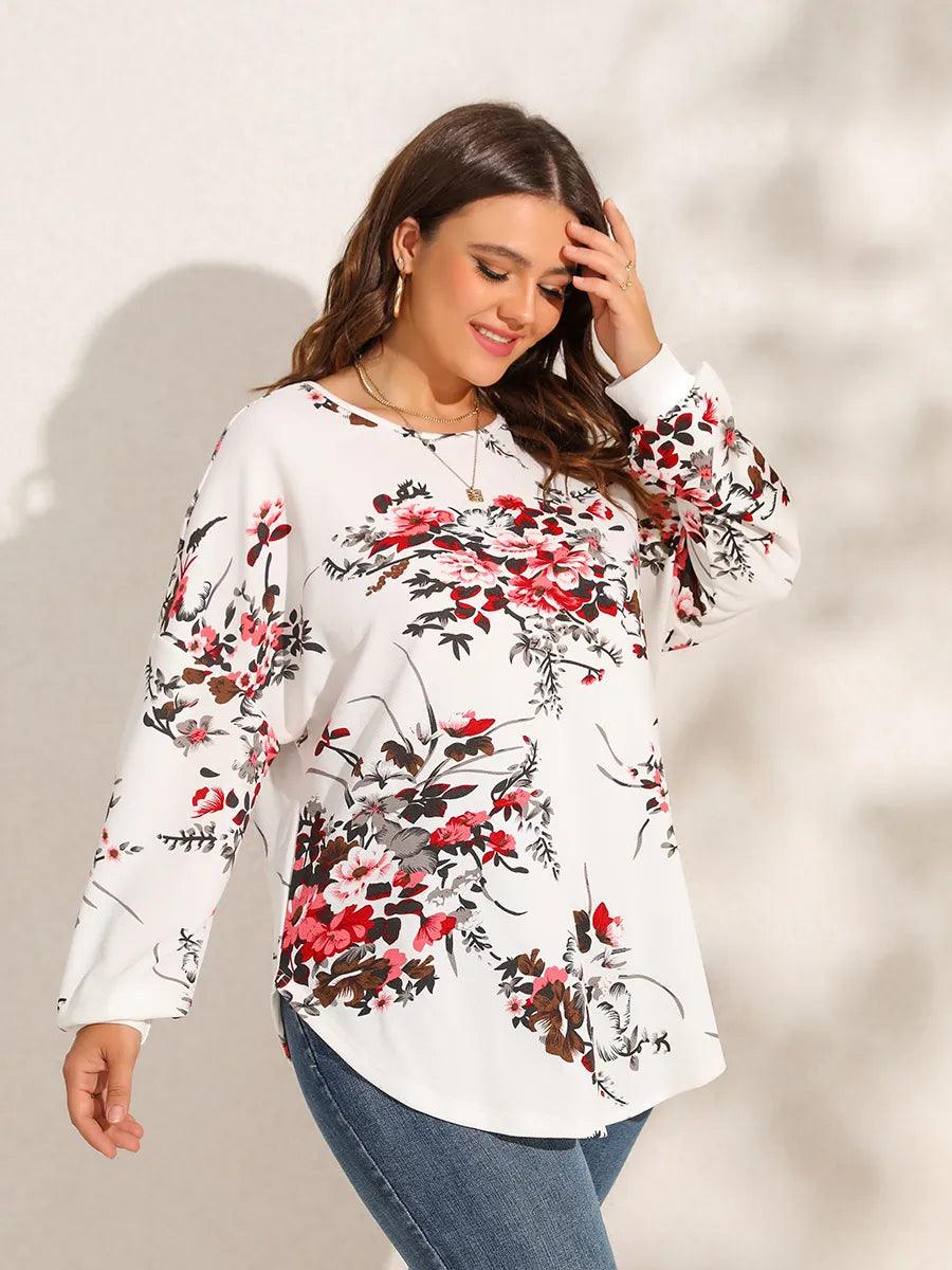 Plus Size White Floral Long Sleeve Top - Modiva Modiva Plus Size White Floral Long Sleeve Top