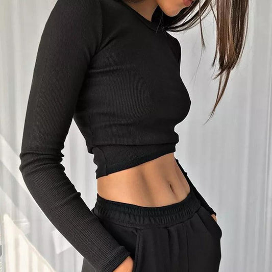 O-Neck Slim Fit Long Sleeve Top - Modiva S / Black Modiva O-Neck Slim Fit Long Sleeve Top