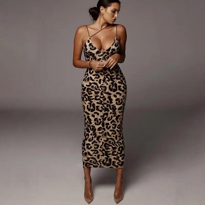 Leopard Print Bodycon Maxi Dress - Modiva Modiva Leopard Print Bodycon Maxi Dress