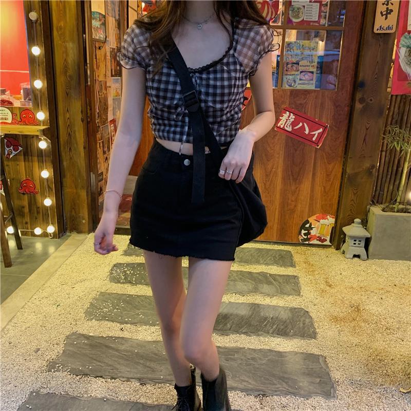 Black & White Chequered Lace Top - Modiva Modiva Black & White Chequered Lace Top