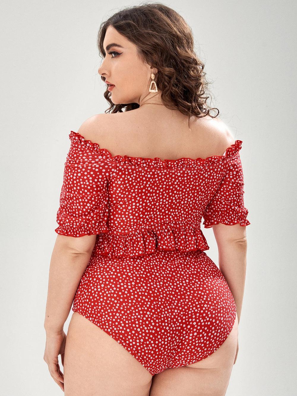 Plus Size Polka Dot Off The Shoulder Bikini - Modiva Modiva Plus Size Polka Dot Off The Shoulder Bikini