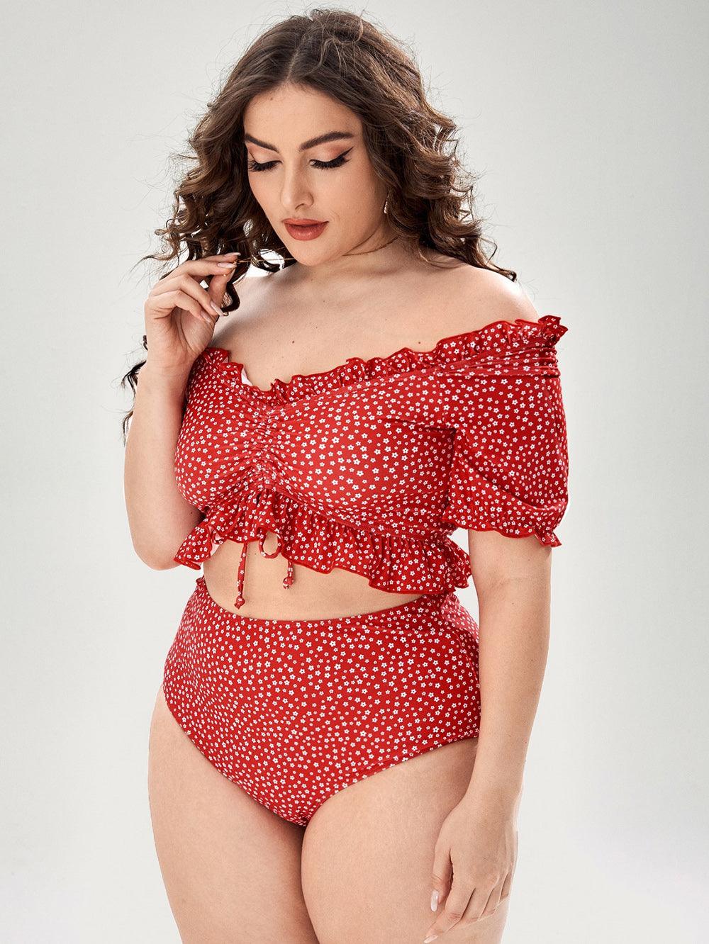 Plus Size Polka Dot Off The Shoulder Bikini - Modiva Modiva Plus Size Polka Dot Off The Shoulder Bikini