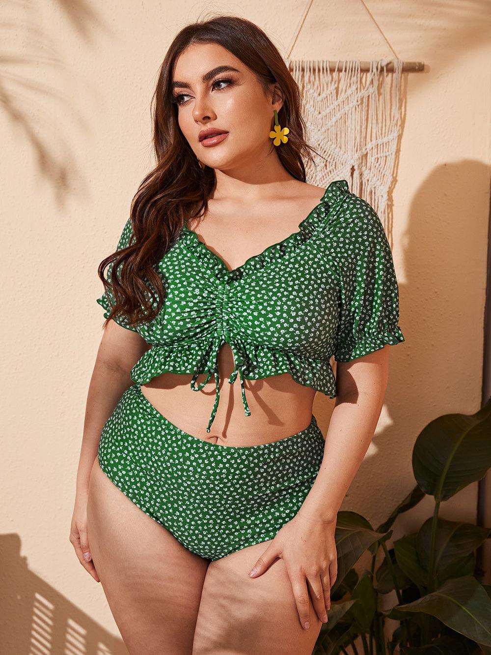 Plus Size Polka Dot Off The Shoulder Bikini - Modiva L / Green Modiva Plus Size Polka Dot Off The Shoulder Bikini