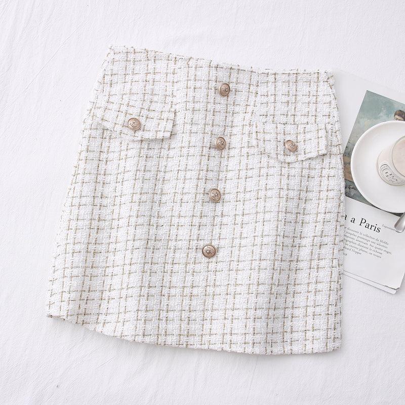 High Waisted Tweed Mini Skirt - Modiva S / White Modiva High Waisted Tweed Mini Skirt