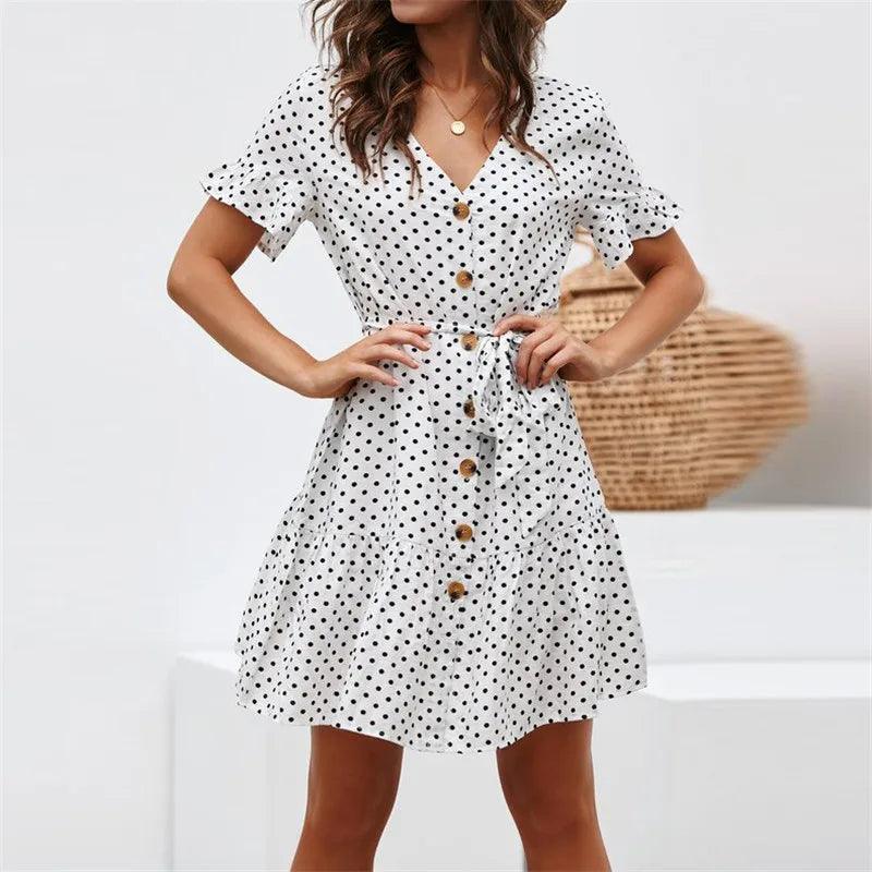 Short Sleeve Button Up Mini Dress