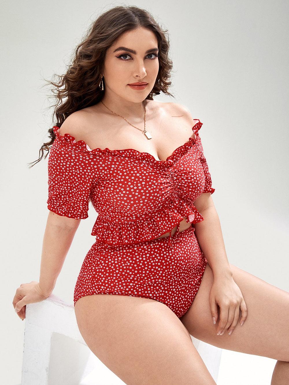 Plus Size Polka Dot Off The Shoulder Bikini - Modiva Modiva Plus Size Polka Dot Off The Shoulder Bikini