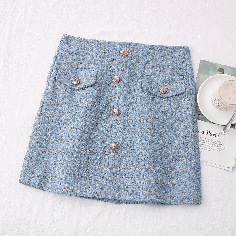 High Waisted Tweed Mini Skirt - Modiva S / Blue Modiva High Waisted Tweed Mini Skirt