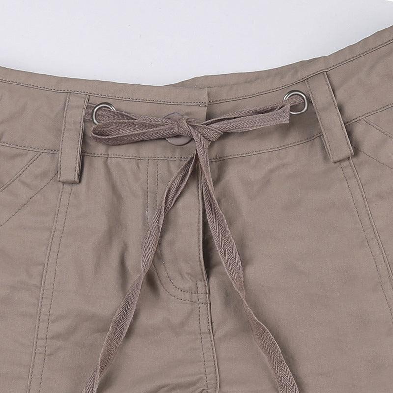 Y2k Khaki Drawstring Cargo Shorts - Modiva Modiva Y2k Khaki Drawstring Cargo Shorts