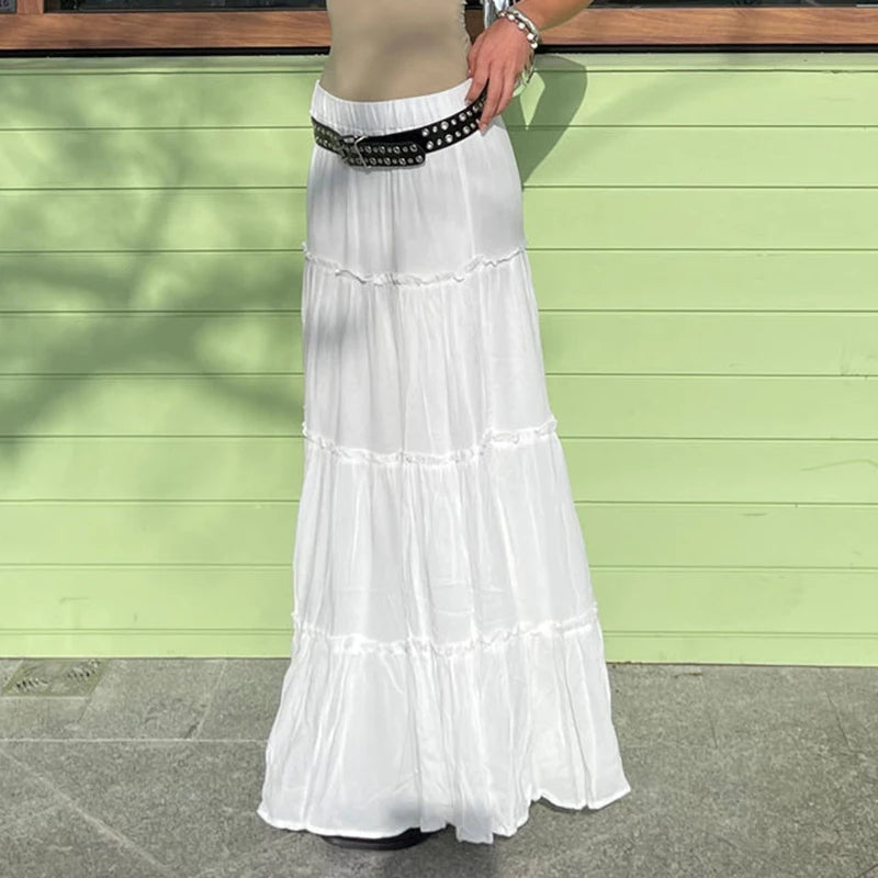 Y2k White Low Waisted Maxi Skirt