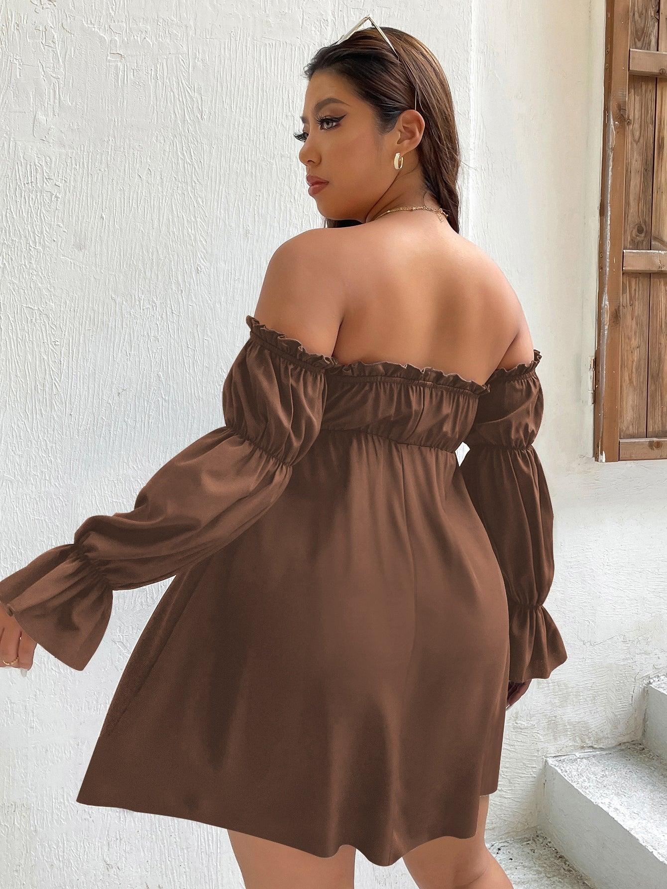 Plus Size Off The Shoulder Long Sleeve Midi Dress - Modiva Modiva Plus Size Off The Shoulder Long Sleeve Midi Dress