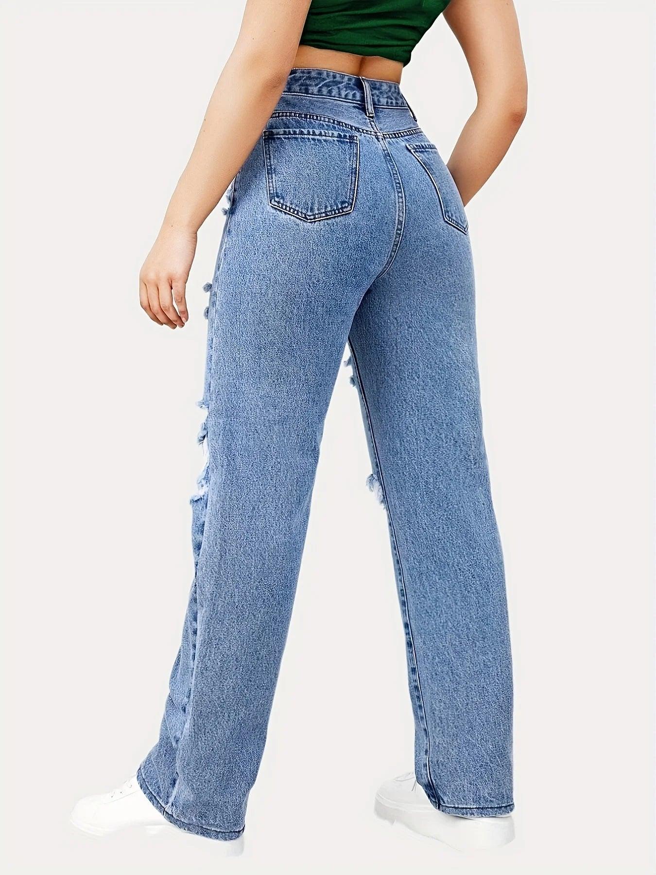 High Waisted Frayed Ripped Jeans