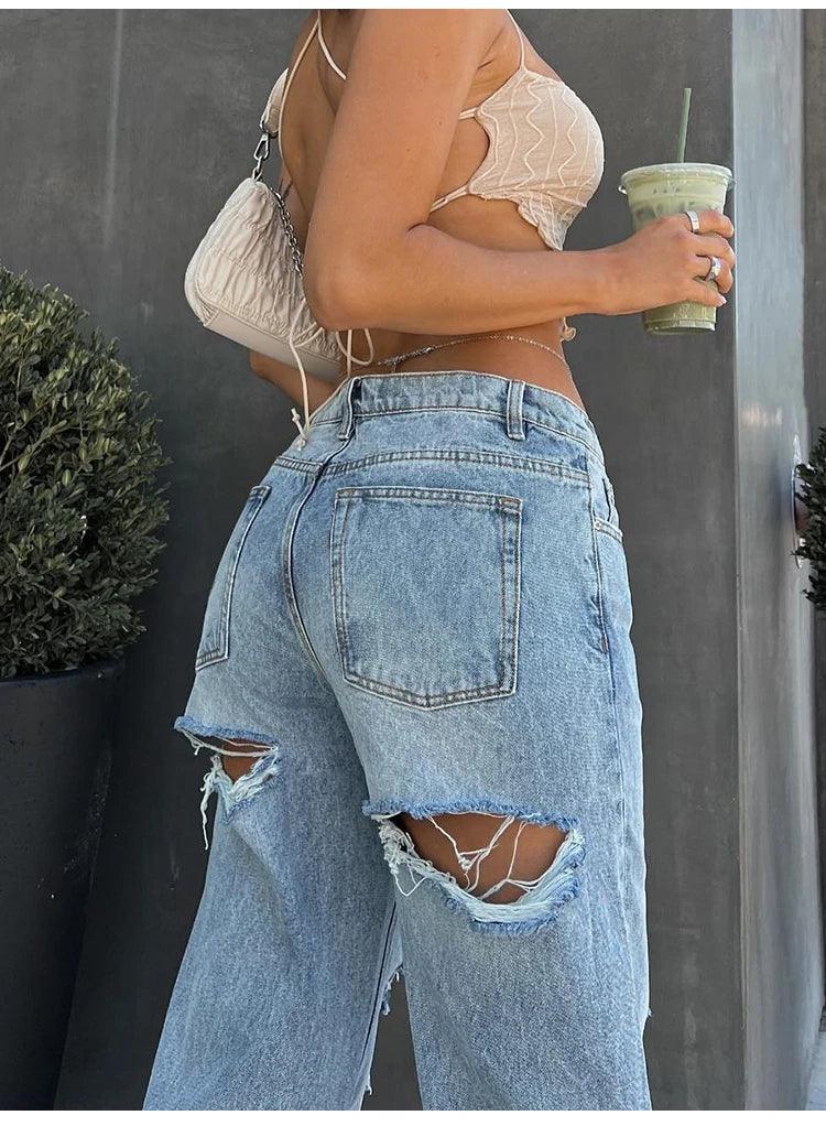 Low Waisted Ripped Front & Back Jeans