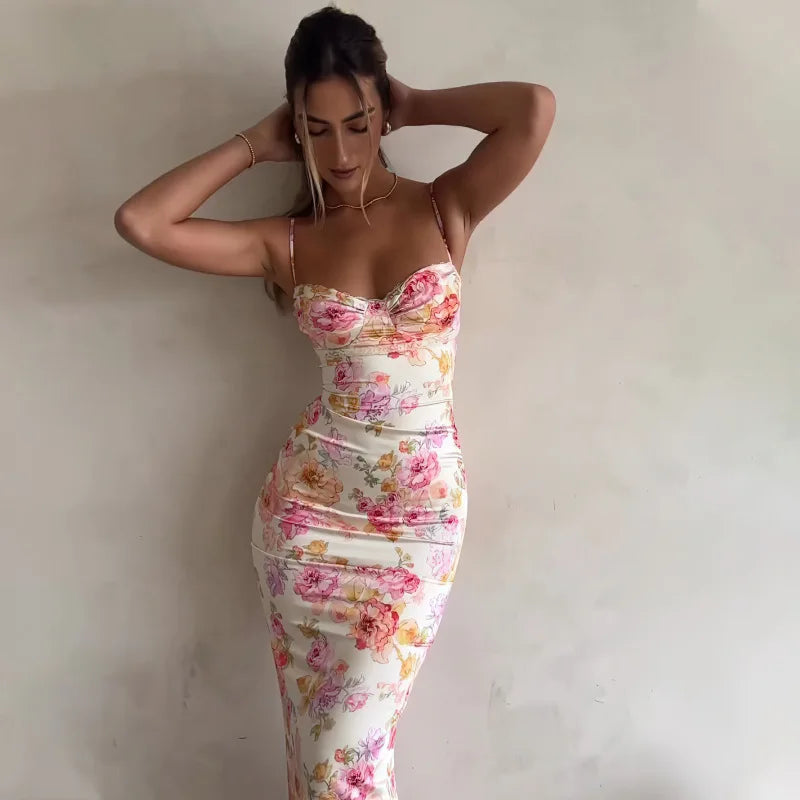 Pastel Floral Bodycon Maxi Dress