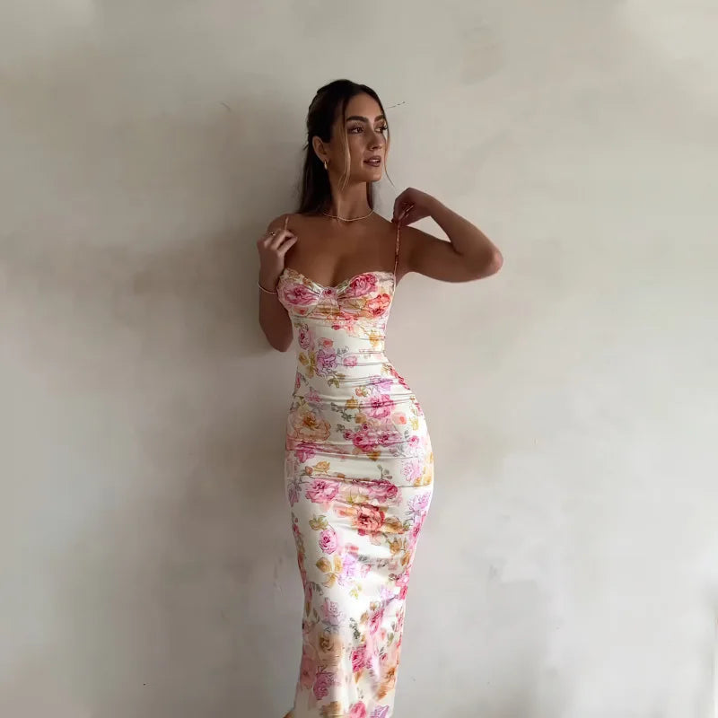 Pastel Floral Bodycon Maxi Dress