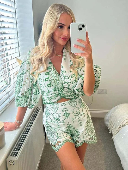 White & Green Boho Two-Piece