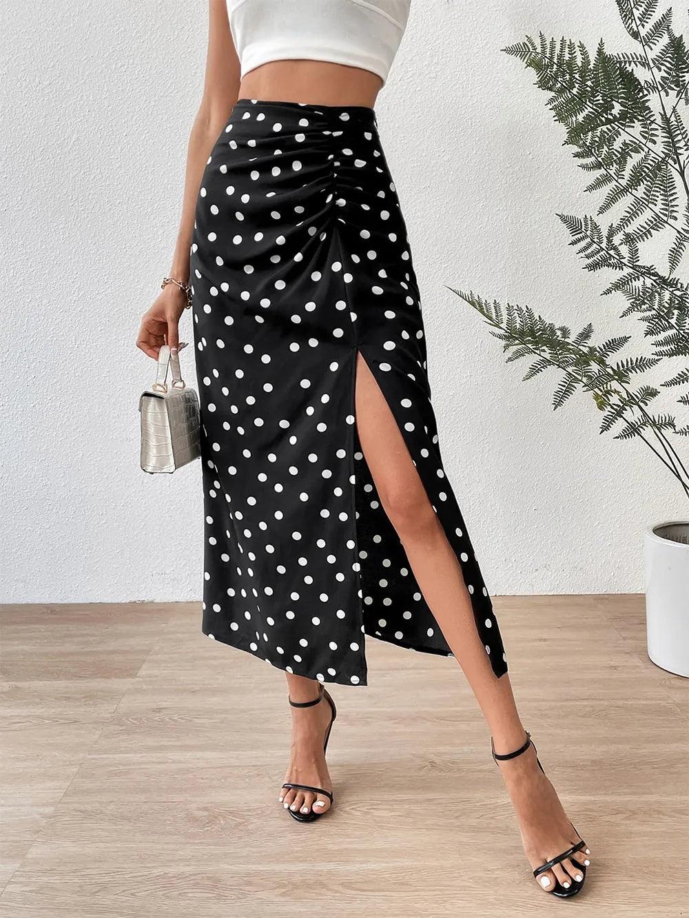 Polka Dot Slit Thigh Maxi Skirt - Modiva Modiva Polka Dot Slit Thigh Maxi Skirt