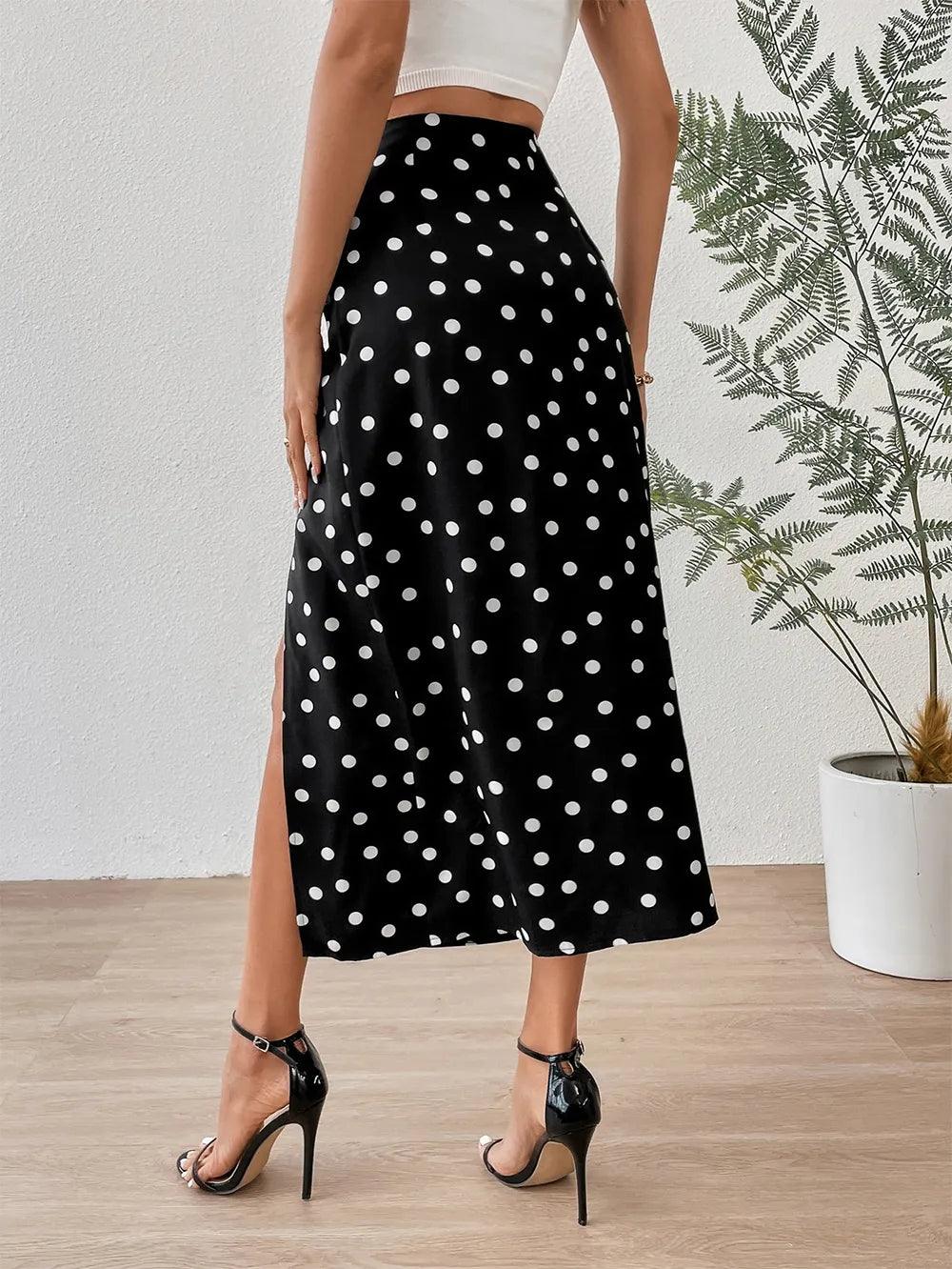 Polka Dot Slit Thigh Maxi Skirt - Modiva Modiva Polka Dot Slit Thigh Maxi Skirt