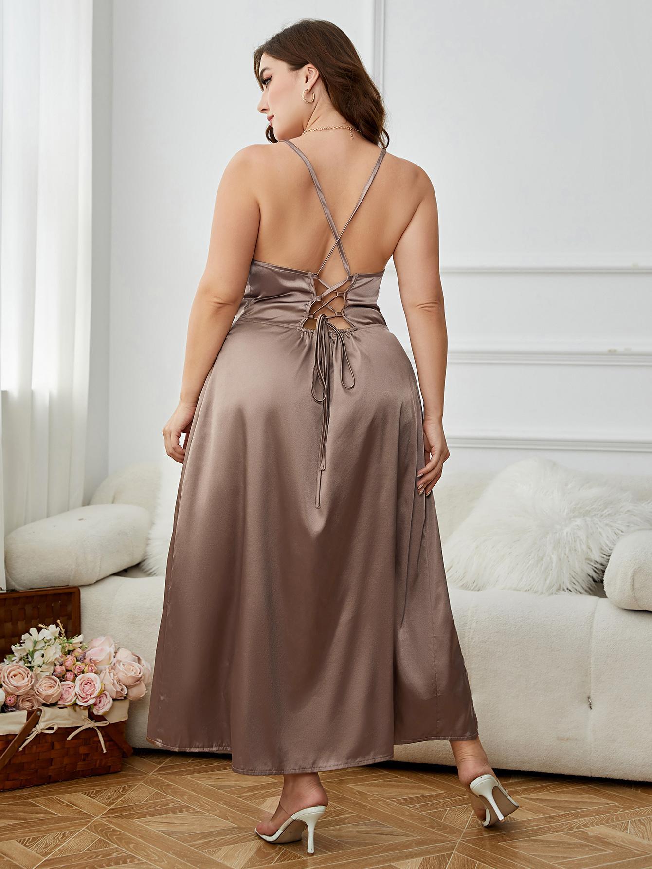 Plus Size Satin Maxi Evening Dress - Modiva Modiva Plus Size Satin Maxi Evening Dress