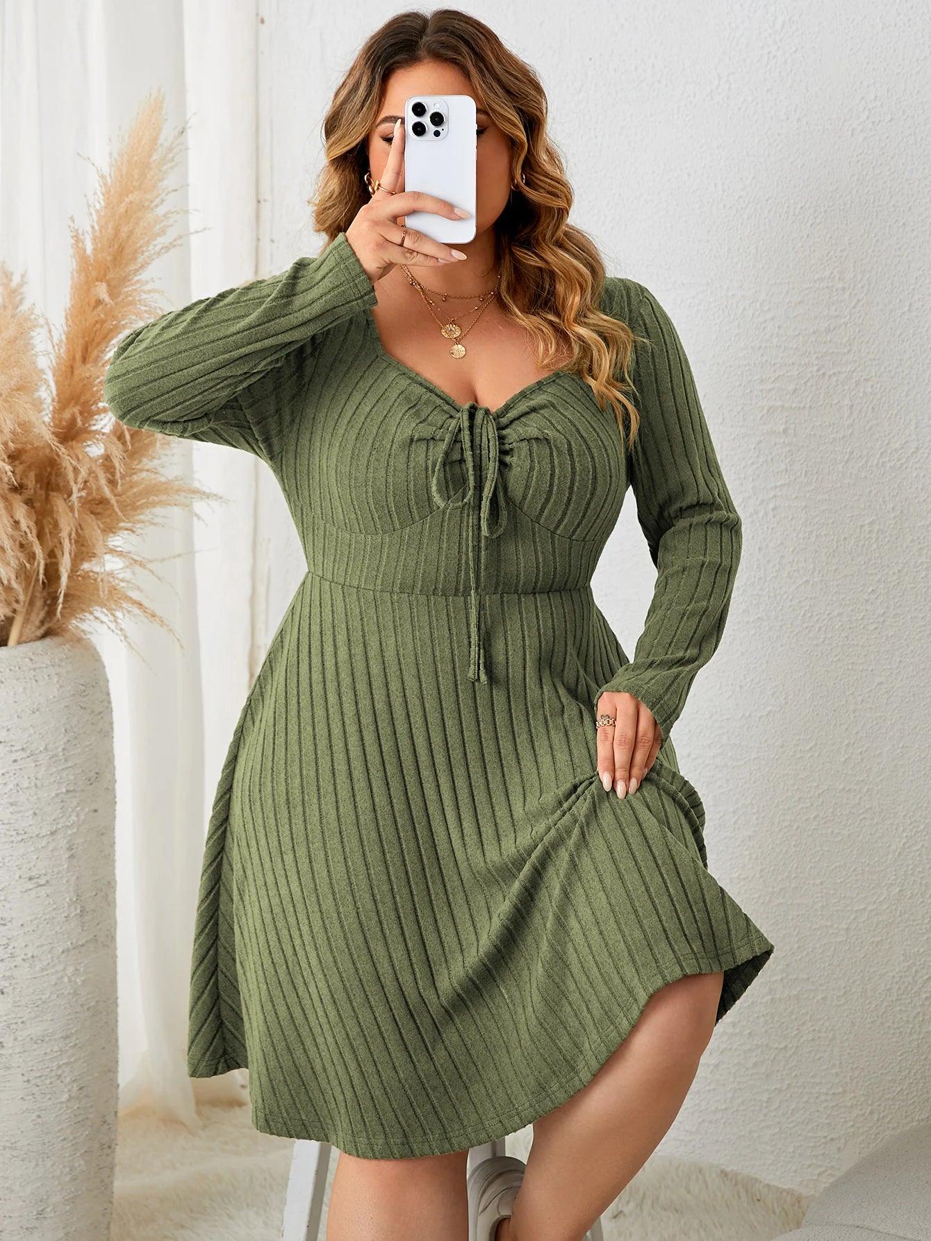 Plus Size Ribbed Long Sleeve Midi Dress - Modiva Modiva Plus Size Ribbed Long Sleeve Midi Dress