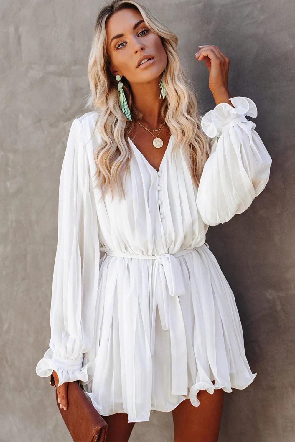 Chic White Ruffled Button Up Jumpsuit