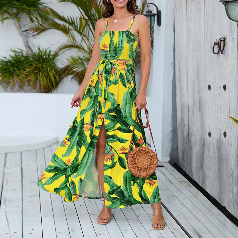 Summer Slit Leg Maxi Dress - Modiva S / Yellow & Green My Store Summer Slit Leg Maxi Dress