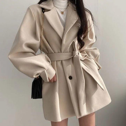 Short Lantern Sleeve Trench Coat - Modiva S / Beige Modiva Short Lantern Sleeve Trench Coat