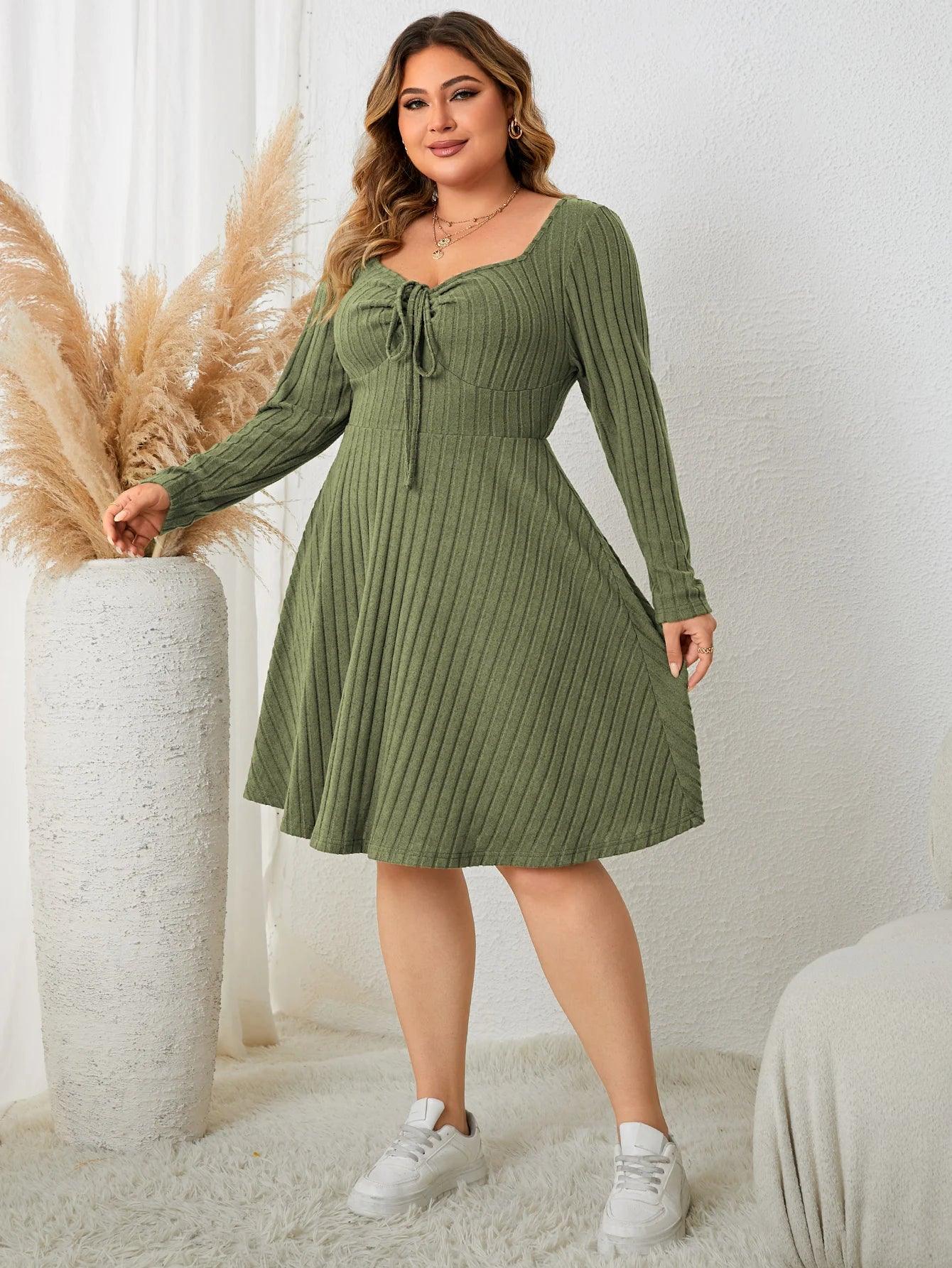 Plus Size Ribbed Long Sleeve Midi Dress - Modiva Modiva Plus Size Ribbed Long Sleeve Midi Dress