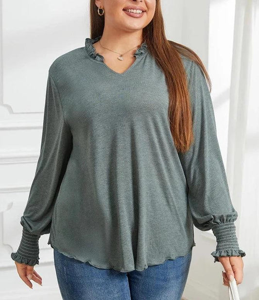 Plus Size Ruffled Sleeve Blouse - Modiva Modiva Plus Size Ruffled Sleeve Blouse