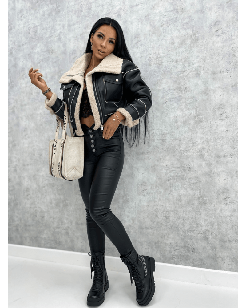 Faux Fur Leather Jacket - Modiva Modiva Faux Fur Leather Jacket