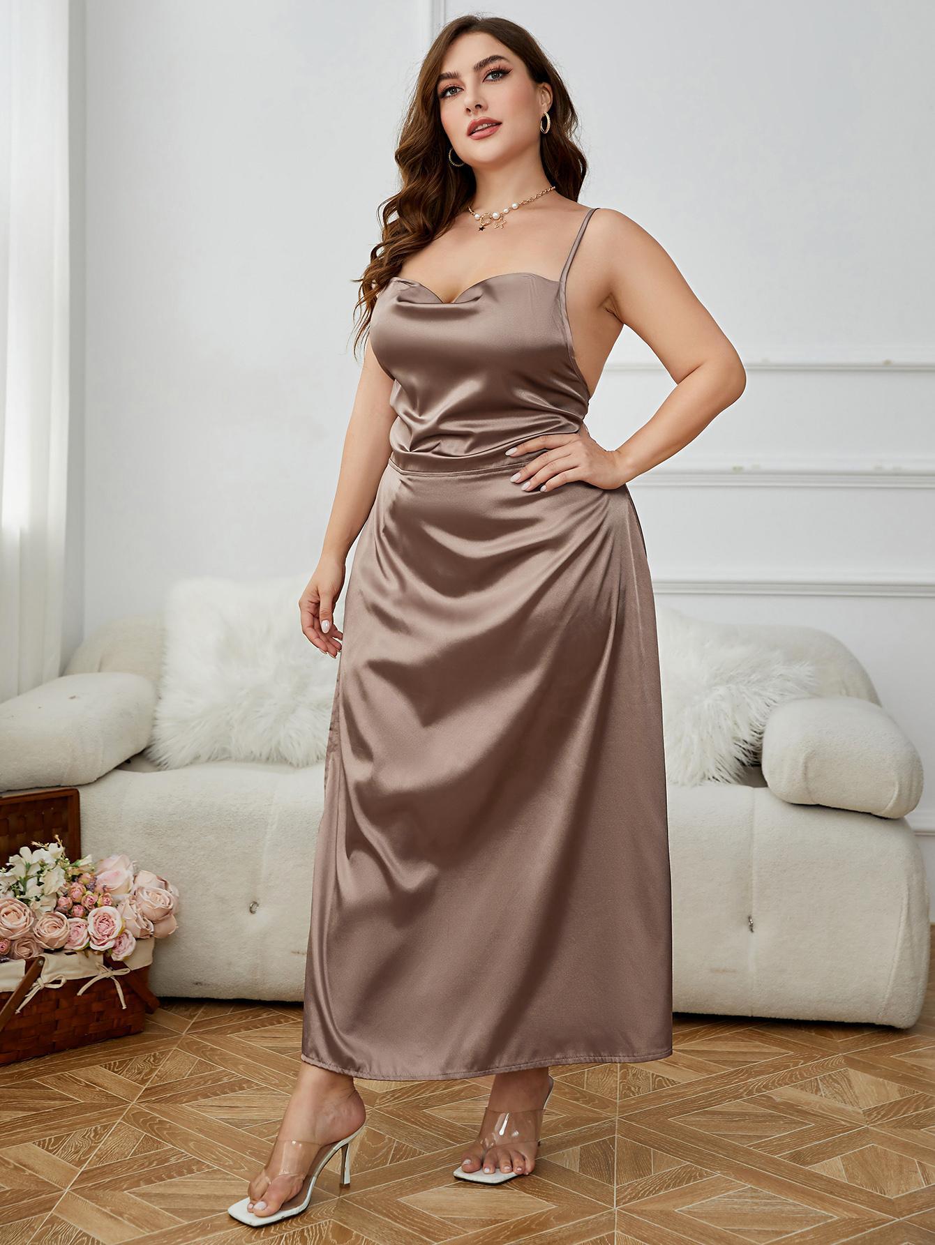 Plus Size Satin Maxi Evening Dress - Modiva Modiva Plus Size Satin Maxi Evening Dress