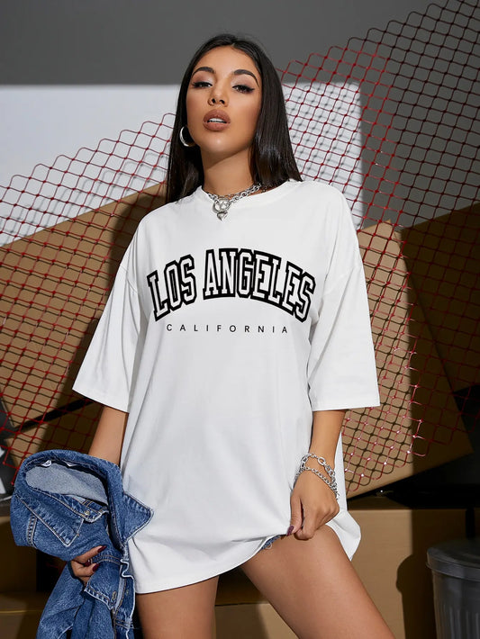 Black & White Los Angeles Over-Sized T-Shirt - Modiva S / White Modiva Black & White Los Angeles Over-Sized T-Shirt