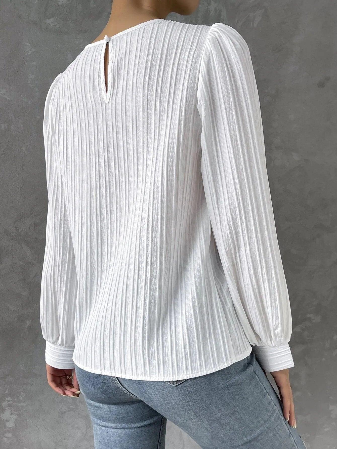 Solid Round Neck Long Sleeve Blouse - Modiva Modiva Solid Round Neck Long Sleeve Blouse