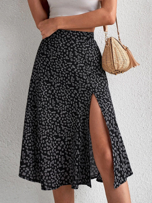 Black & White Daisy Flower Midi Skirt - Modiva Modiva Black & White Daisy Flower Midi Skirt