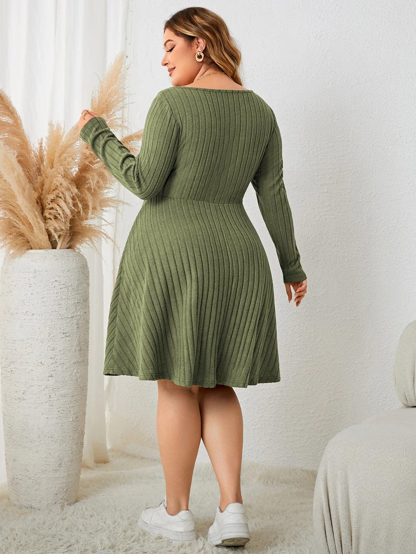 Plus Size Ribbed Long Sleeve Midi Dress - Modiva Modiva Plus Size Ribbed Long Sleeve Midi Dress