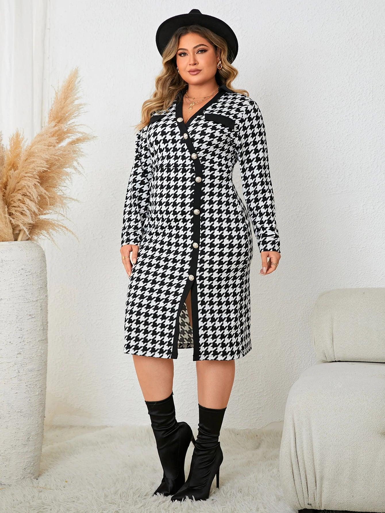 Plus Size Long Sleeve Autumn Button Up Dress - Modiva Modiva Plus Size Long Sleeve Autumn Button Up Dress