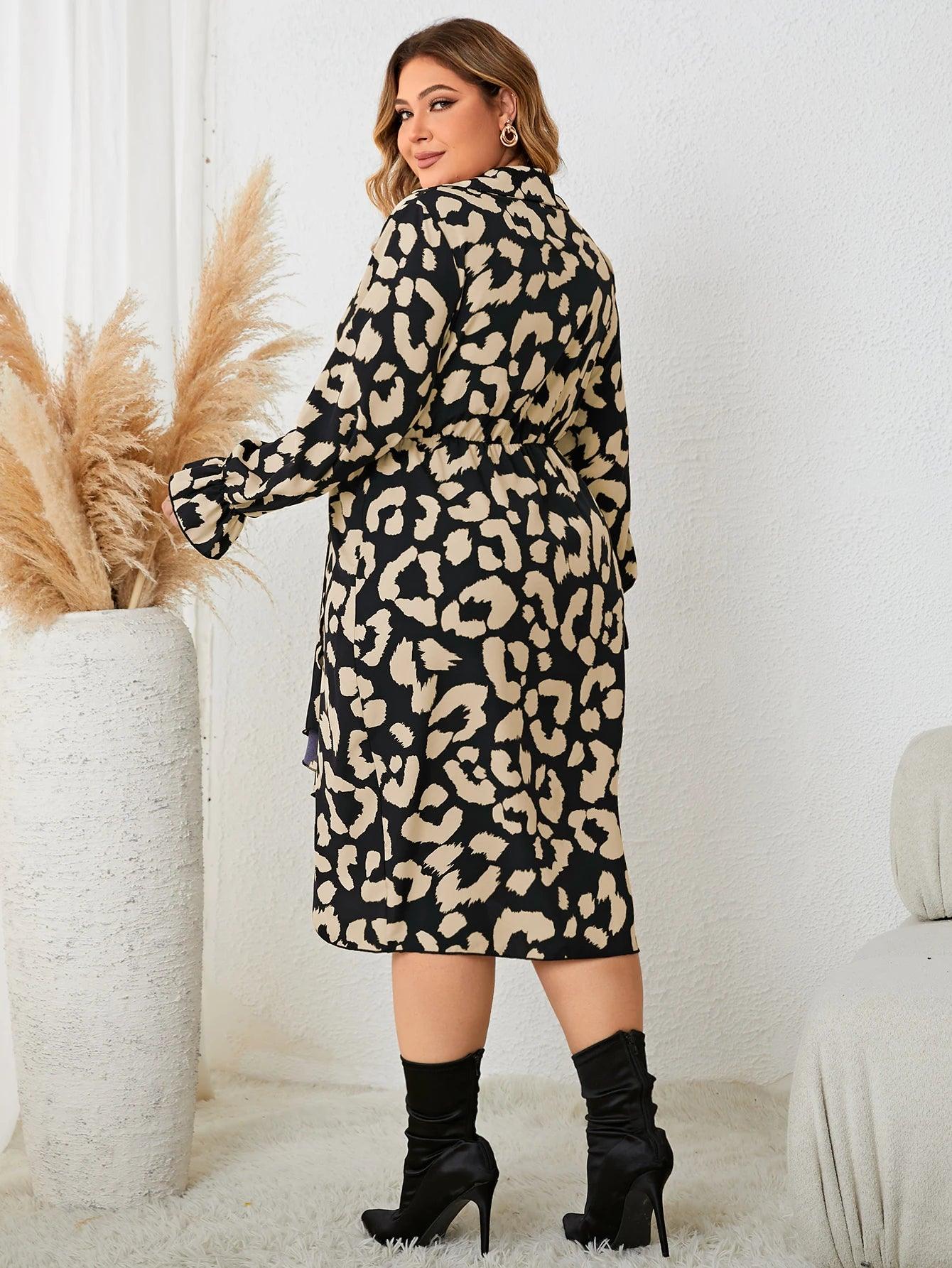 Plus Size Long Sleeve Printed Wrap Dress - Modiva Modiva Plus Size Long Sleeve Printed Wrap Dress