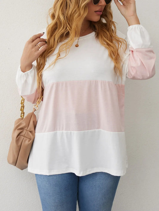Plus Size Long Sleeve Pink & White Top - Modiva Modiva Plus Size Long Sleeve Pink & White Top