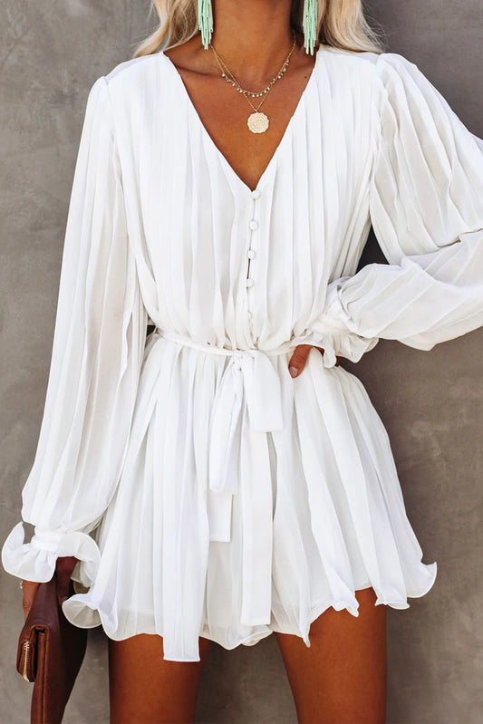 Chic White Ruffled Button Up Jumpsuit