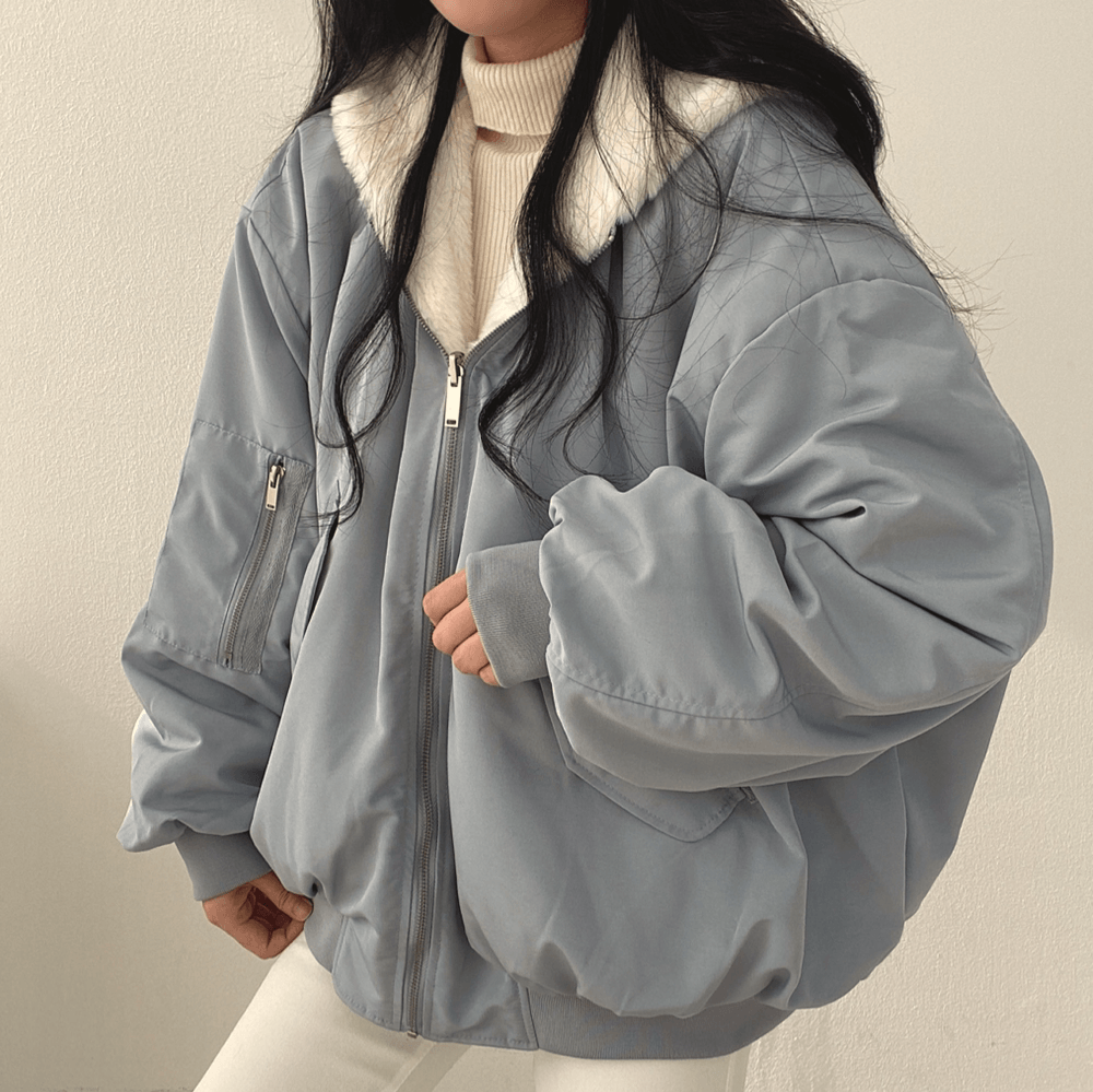 Reversable Fluffy Bomber Jacket - Modiva Modiva Reversable Fluffy Bomber Jacket