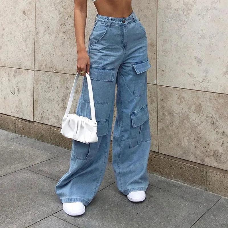 Denim Blue Baggy Cargo Jeans