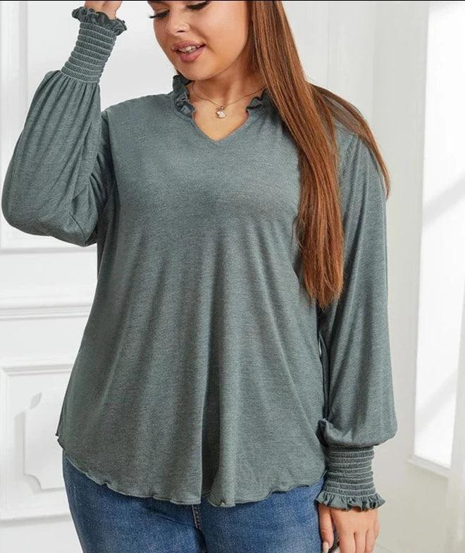 Plus Size Ruffled Sleeve Blouse - Modiva Modiva Plus Size Ruffled Sleeve Blouse