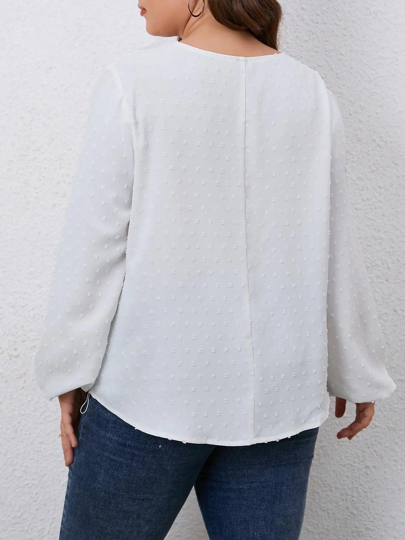 Plus Size White V-Neck Design Long Sleeve Top - Modiva Modiva Plus Size White V-Neck Design Long Sleeve Top