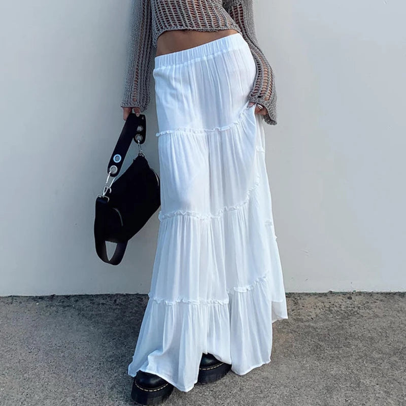 Y2k White Low Waisted Maxi Skirt