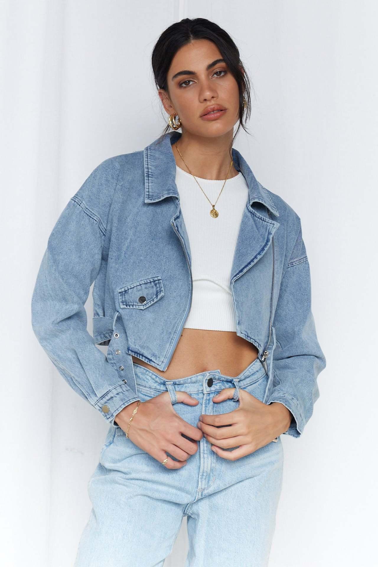 Blue Denim Cropped Jacket - Modiva Modiva Blue Denim Cropped Jacket