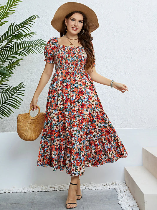 Plus- Size Floral Short Sleeve Maxi Dress