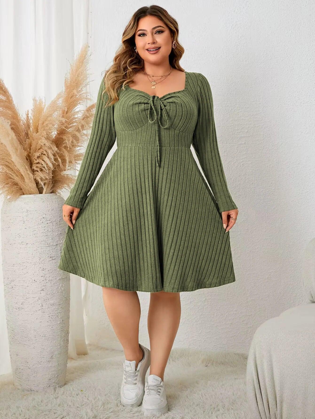 Plus Size Ribbed Long Sleeve Midi Dress - Modiva Modiva Plus Size Ribbed Long Sleeve Midi Dress